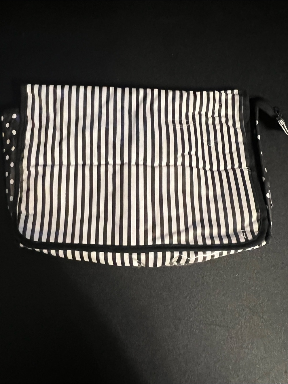 Black and White Striped Foldover Cosmetic Travel Bag